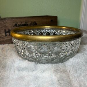 Vtg Heavy Lead Crystal Salad Bowl Plated Rim